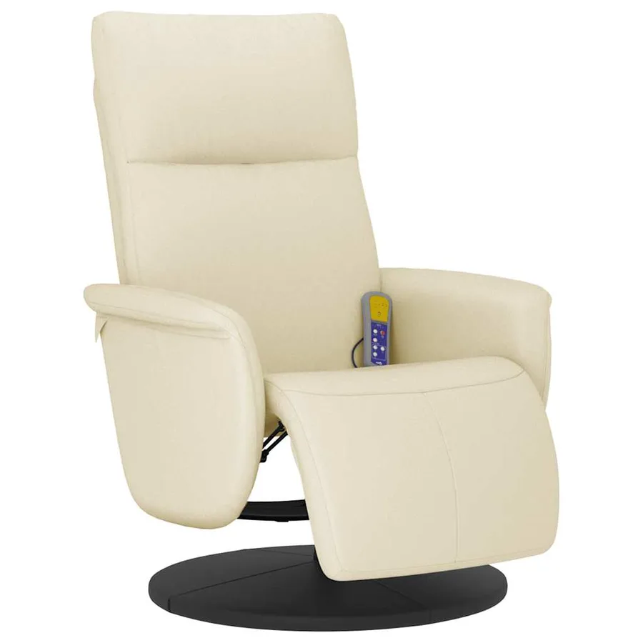 Fauteuil inclinable de massage et repose-pieds crème similicuir - 3