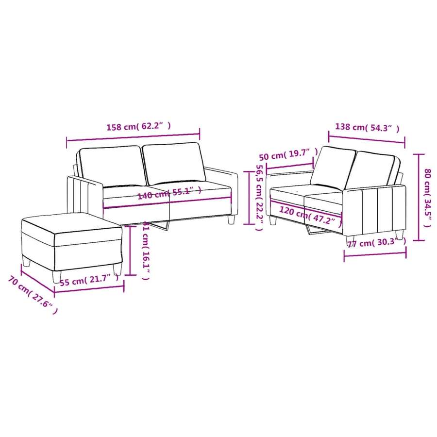 Ensemble de canapés 3 pcs avec coussins Marron Tissu - 7