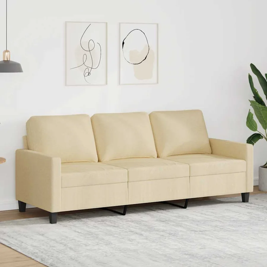 Canapé à 3 places Crème 180 cm Tissu