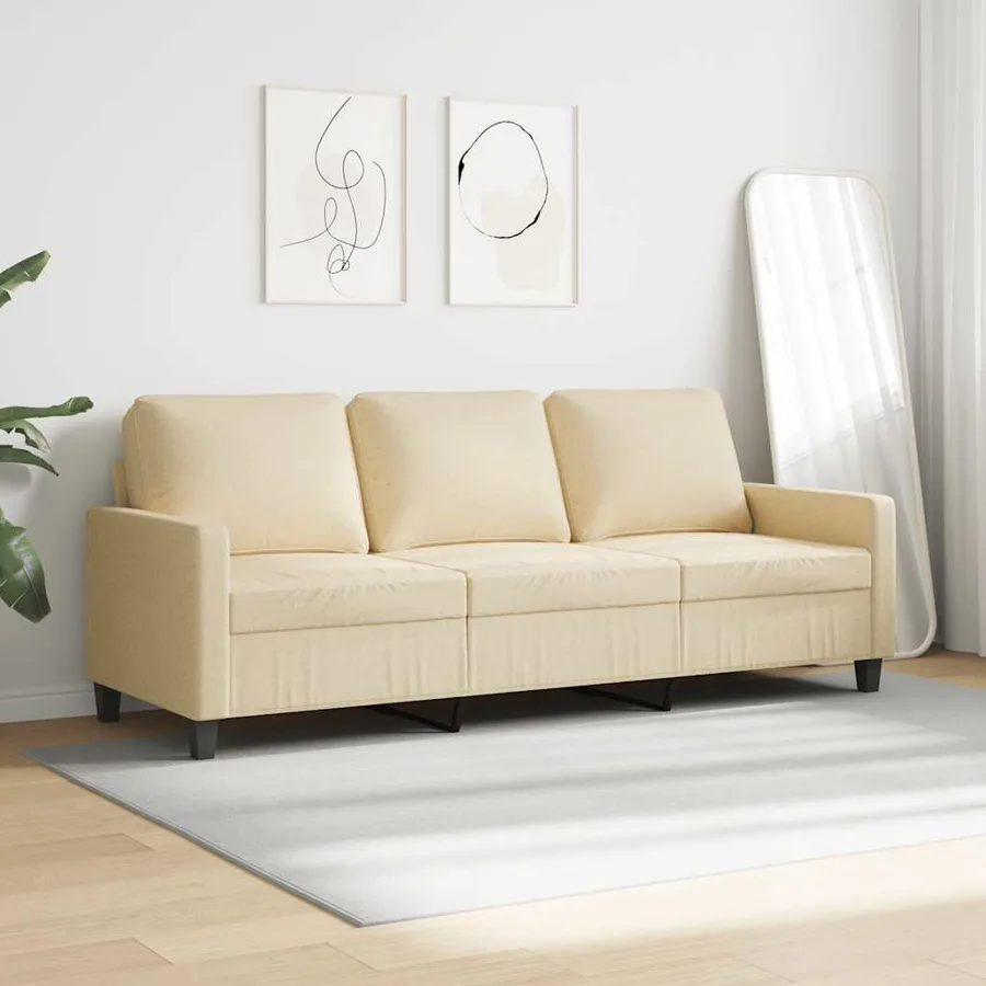 Canapé à 3 places Crème 180 cm Tissu - 3