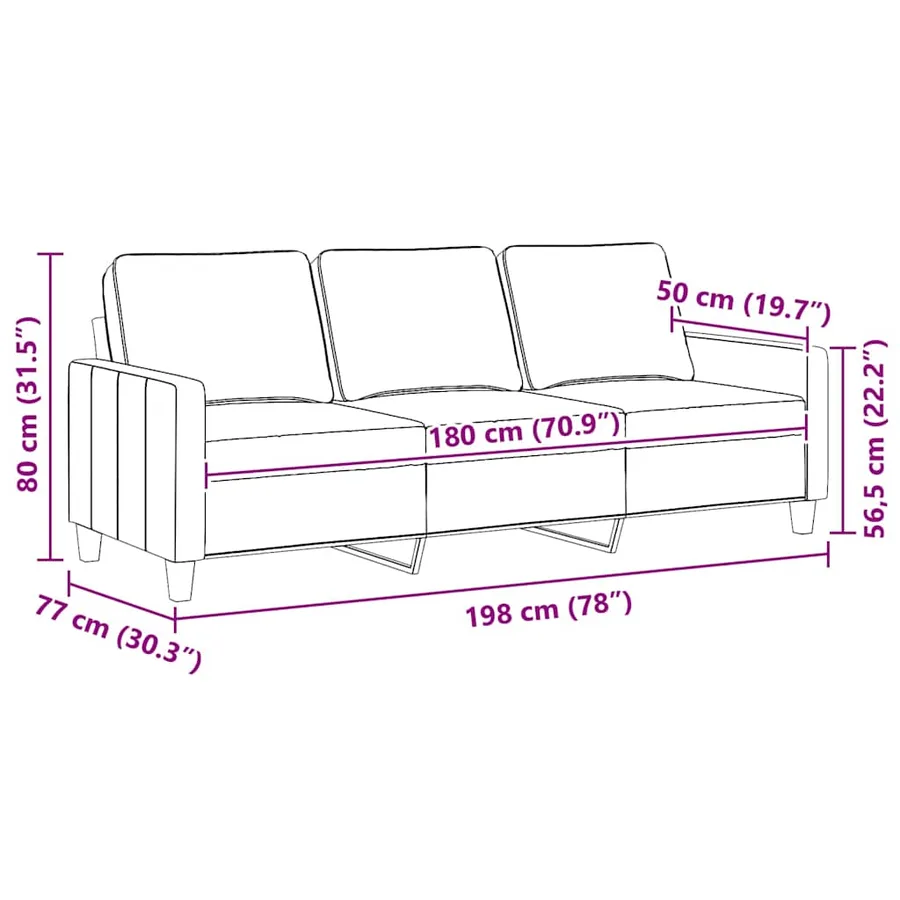 Canapé à 3 places Crème 180 cm Tissu - 9