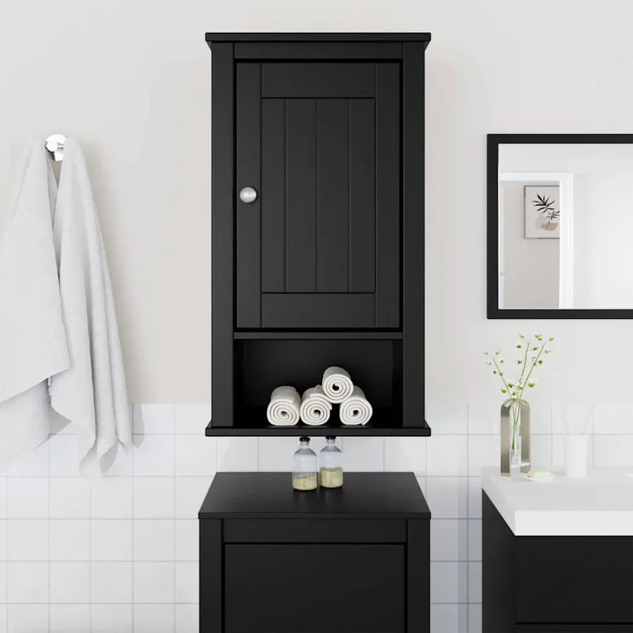 Armoire murale de salle de bain BERG noir bois de pin massif - 3