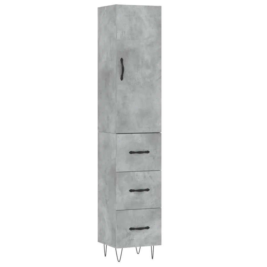 Buffet haut Gris béton 34,5x34x180 cm Bois d'ingénierie - 2