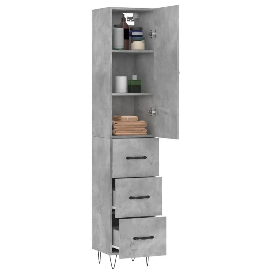 Buffet haut Gris béton 34,5x34x180 cm Bois d'ingénierie - 3