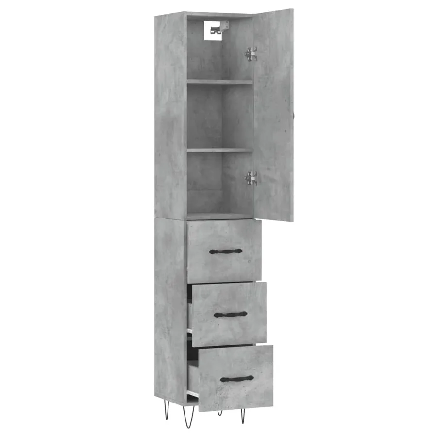 Buffet haut Gris béton 34,5x34x180 cm Bois d'ingénierie - 4