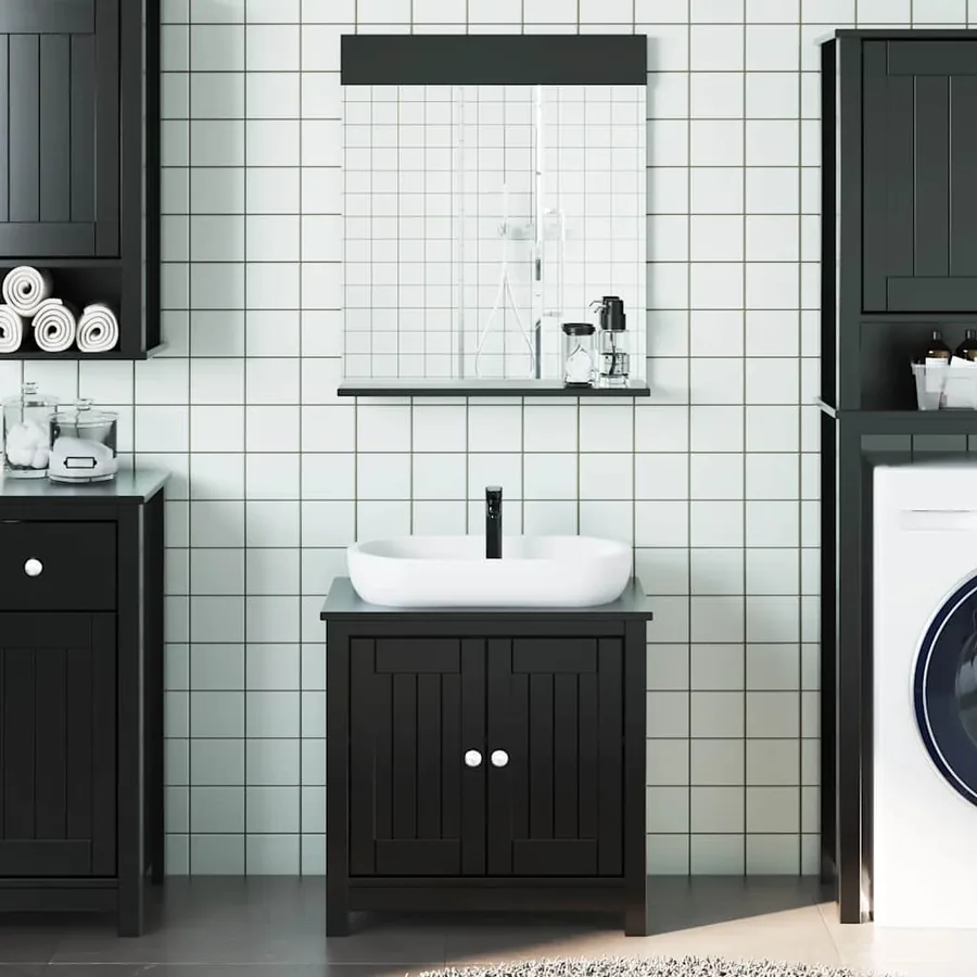 Meubles de salle de bain 2 pcs BERG noir bois de pin massif
