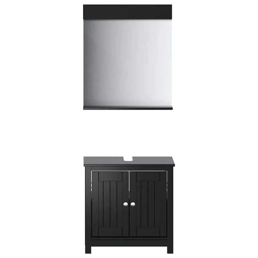 Meubles de salle de bain 2 pcs BERG noir bois de pin massif - 2