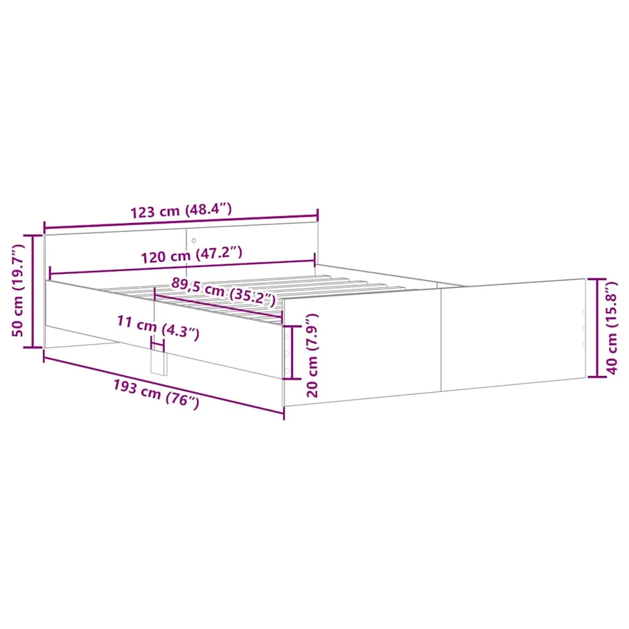 Cadre de lit sans matelas sonoma gris 120x190 cm - 10