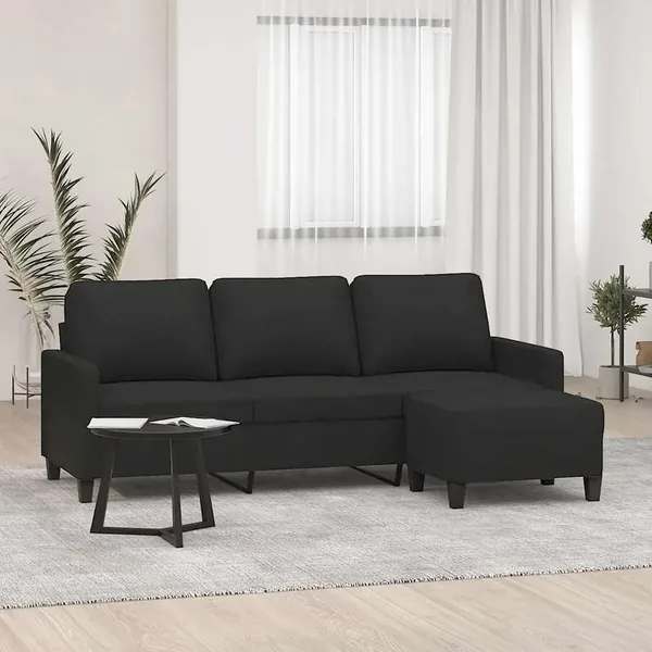 Canapé à 3 places avec repose-pieds Noir 180 cm Tissu