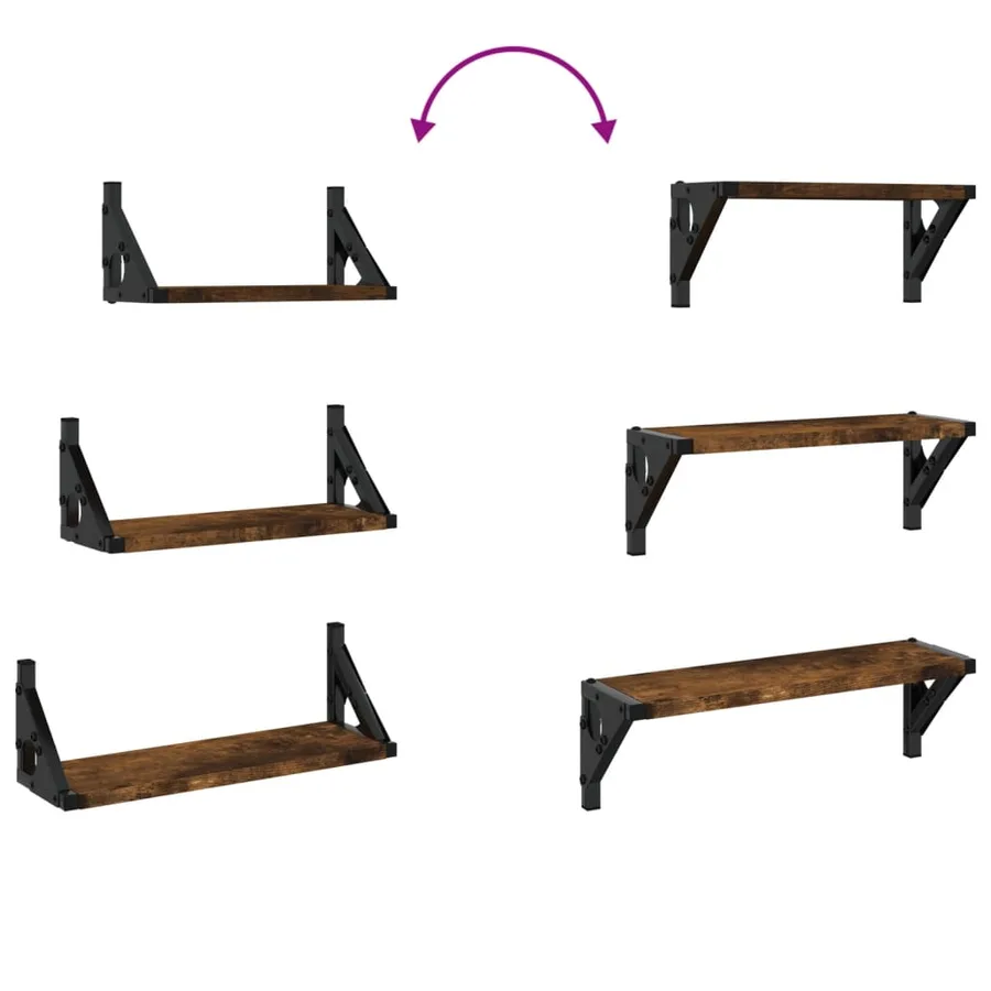 Ensemble d'étagères murales 3 pcs chêne fumé bois d'ingénierie - 7