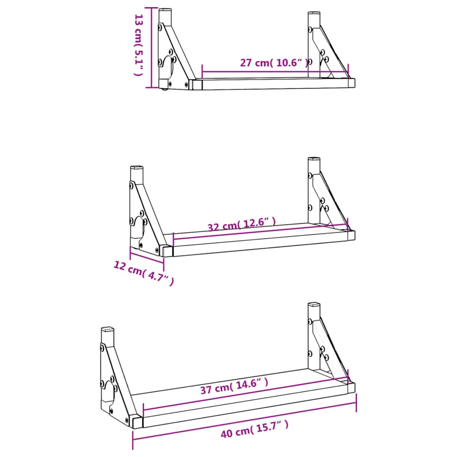 Ensemble d'étagères murales 3 pcs chêne fumé bois d'ingénierie - 9
