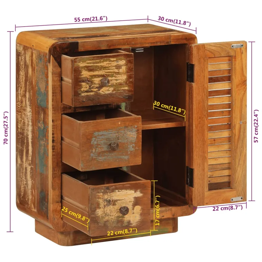 Buffet avec 3 tiroirs 55x30x70 cm bois de récupération massif - 9