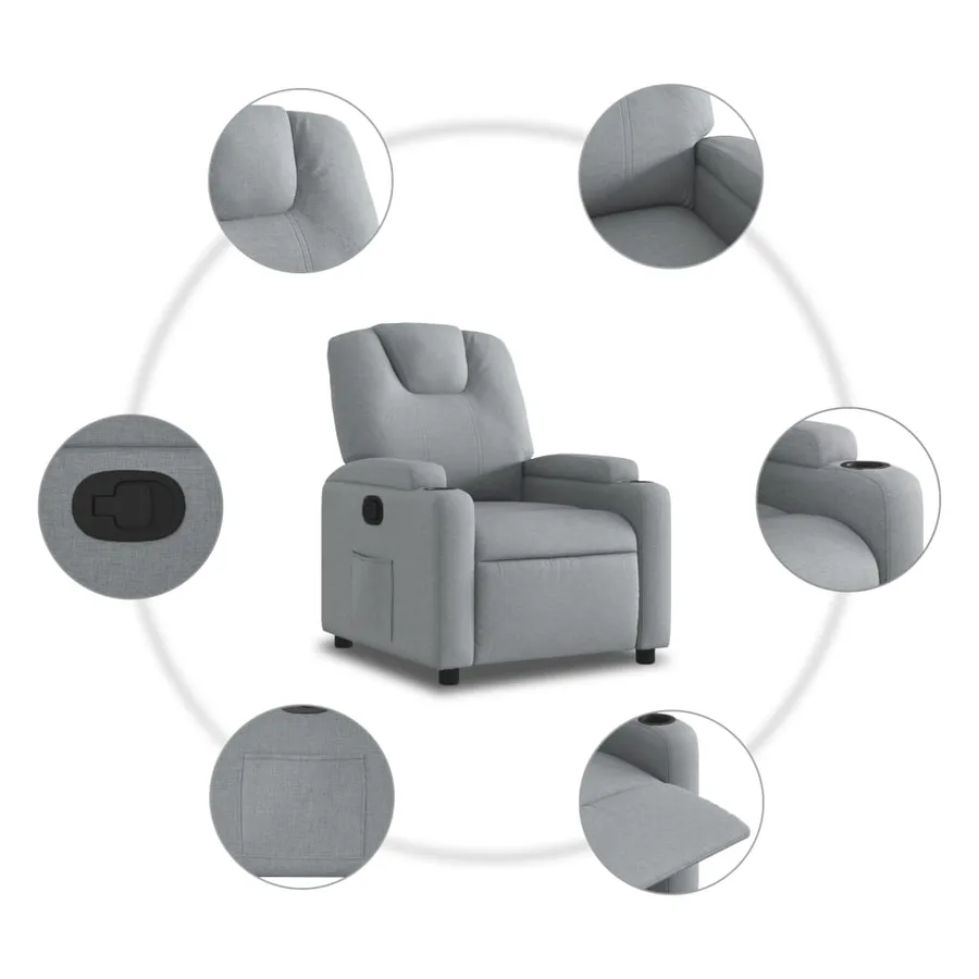 Fauteuil inclinable en tissu gris clair - 5