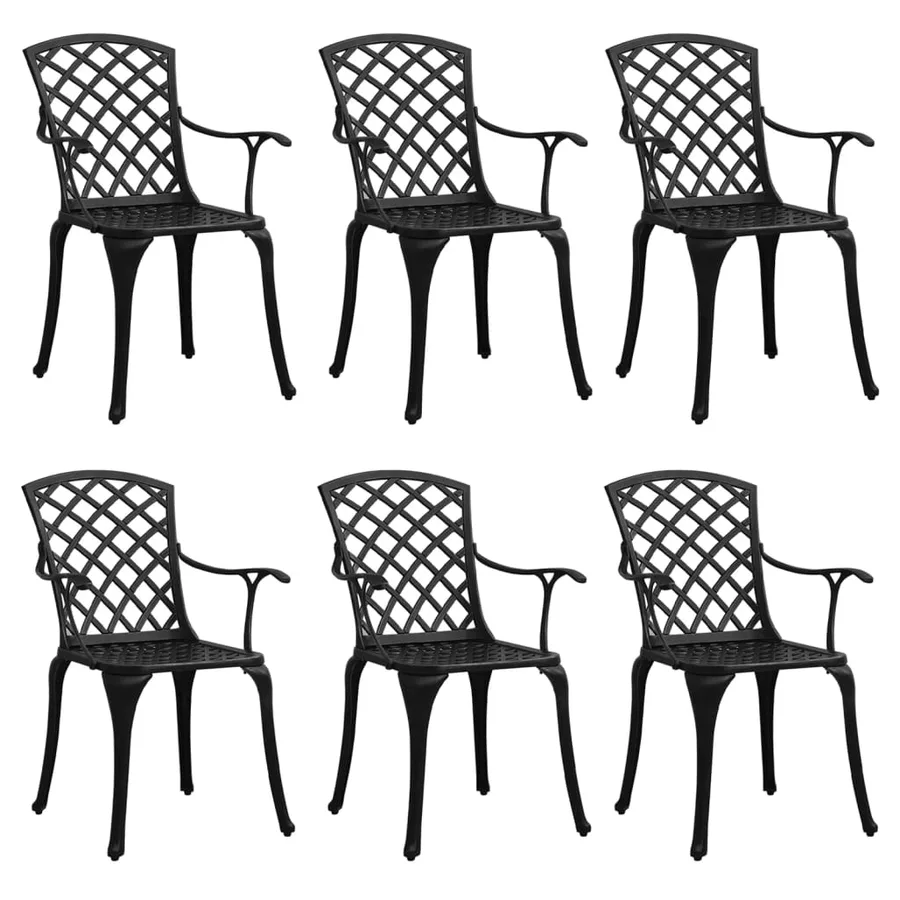 Chaises de jardin lot de 6 fonte d'aluminium noir - 2