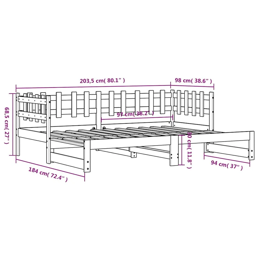 Lit coulissant sans matelas 2x(90x200) cm Bois massif - 13