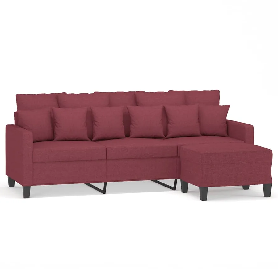 Canapé à 3 places avec repose-pieds Rouge bordeaux 180 cm Tissu - 2