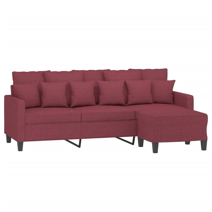 Canapé à 3 places avec repose-pieds Rouge bordeaux 180 cm Tissu - 3