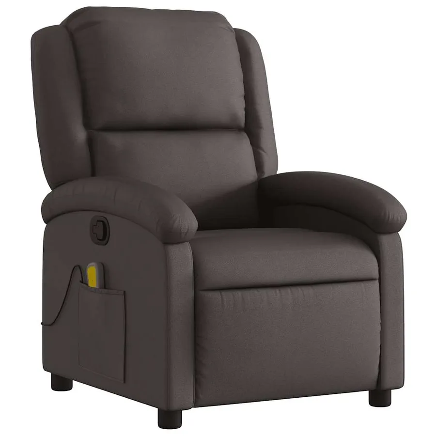 Fauteuil inclinable de massage marron foncé cuir véritable - 4