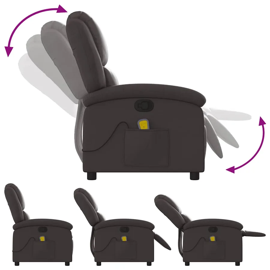 Fauteuil inclinable de massage marron foncé cuir véritable - 6