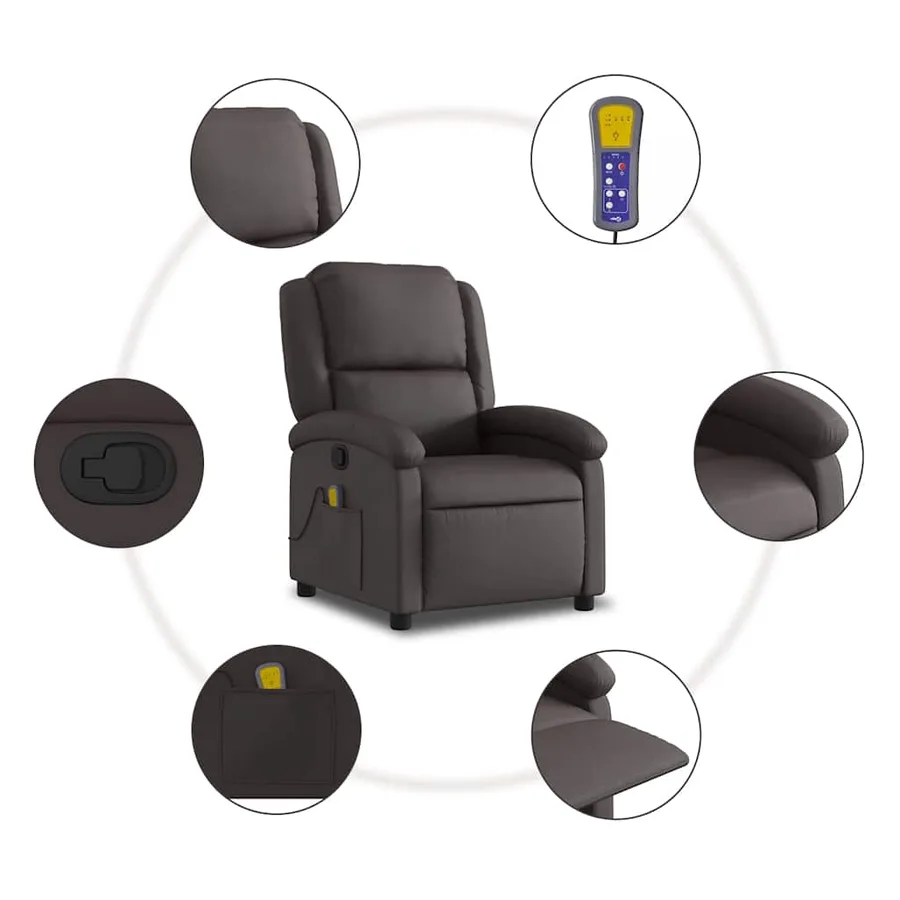 Fauteuil inclinable de massage marron foncé cuir véritable - 7