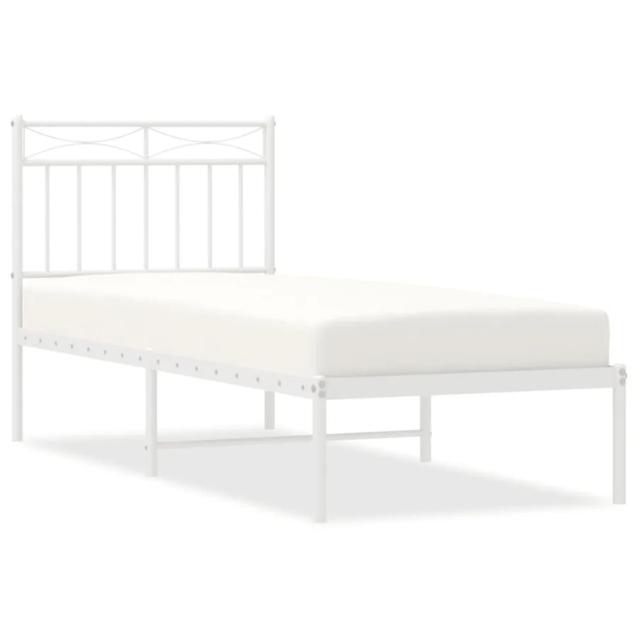 Cadre de lit métal sans matelas avec tête de lit blanc 75x190cm - 2