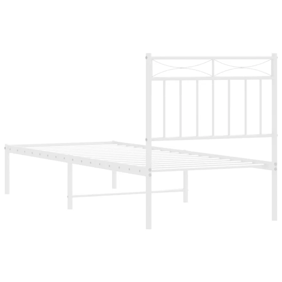 Cadre de lit métal sans matelas avec tête de lit blanc 75x190cm - 7