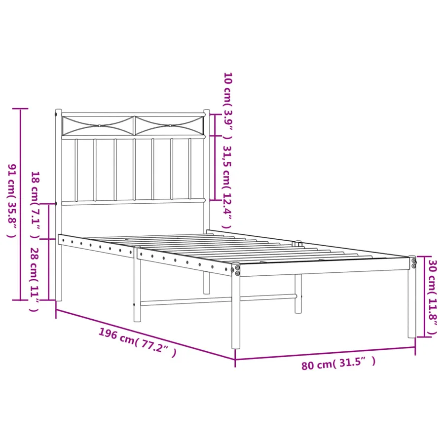 Cadre de lit métal sans matelas avec tête de lit blanc 75x190cm - 9