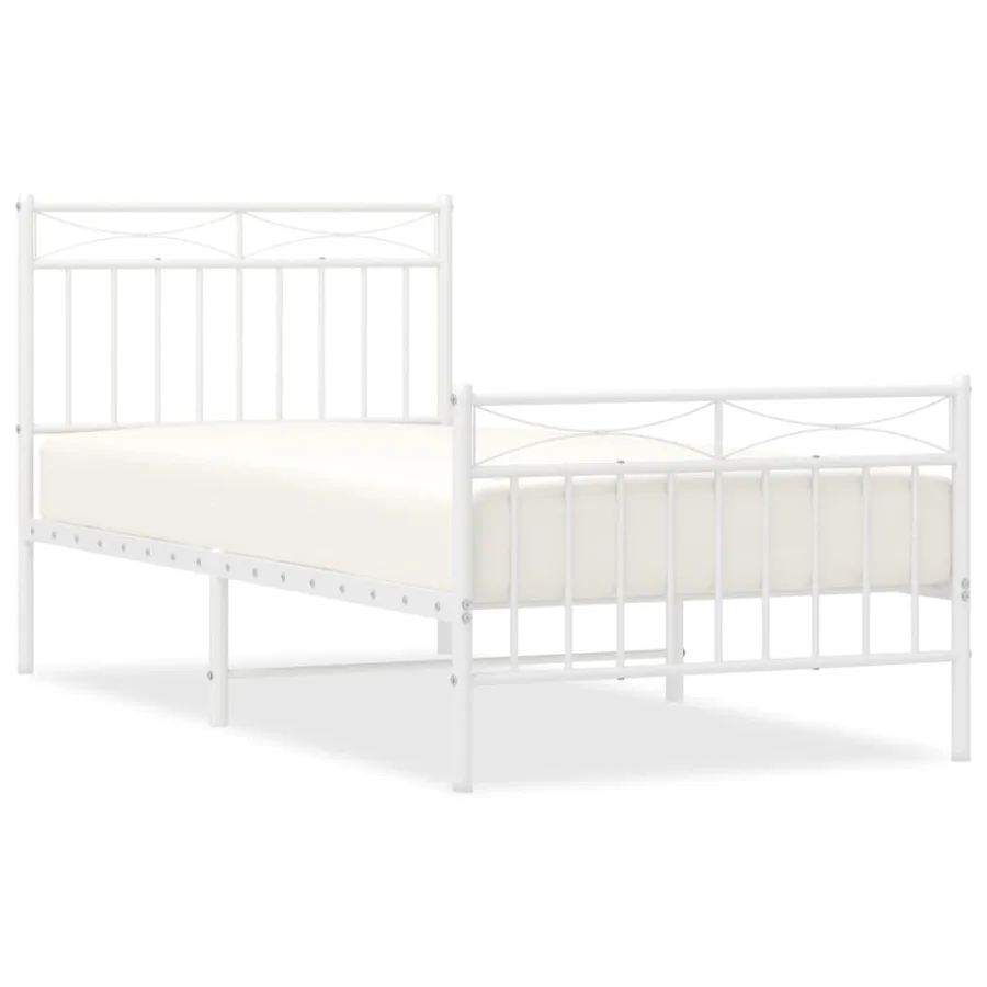 Cadre de lit métal sans matelas avec pied de lit blanc 90x200cm - 2