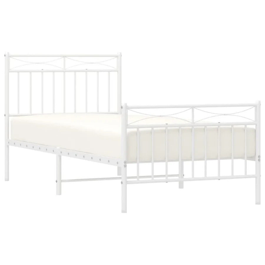 Cadre de lit métal sans matelas avec pied de lit blanc 90x200cm - 3