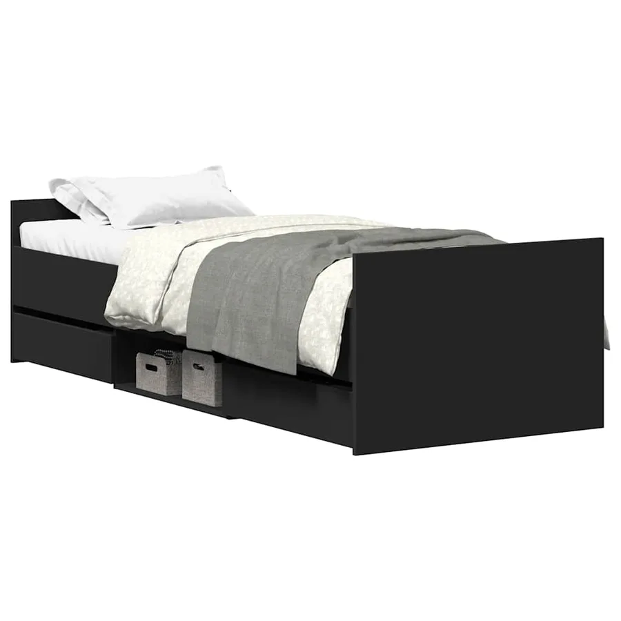 Cadre de lit sans matelas noir 90x200 cm - 2