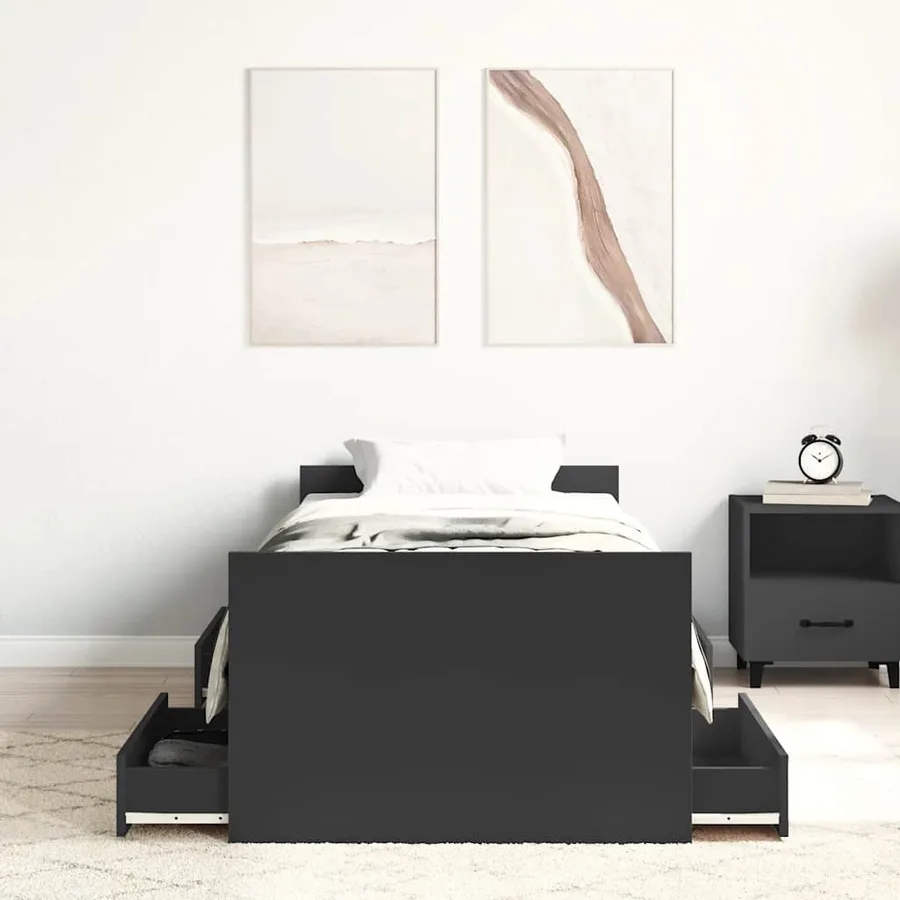 Cadre de lit sans matelas noir 90x200 cm - 4