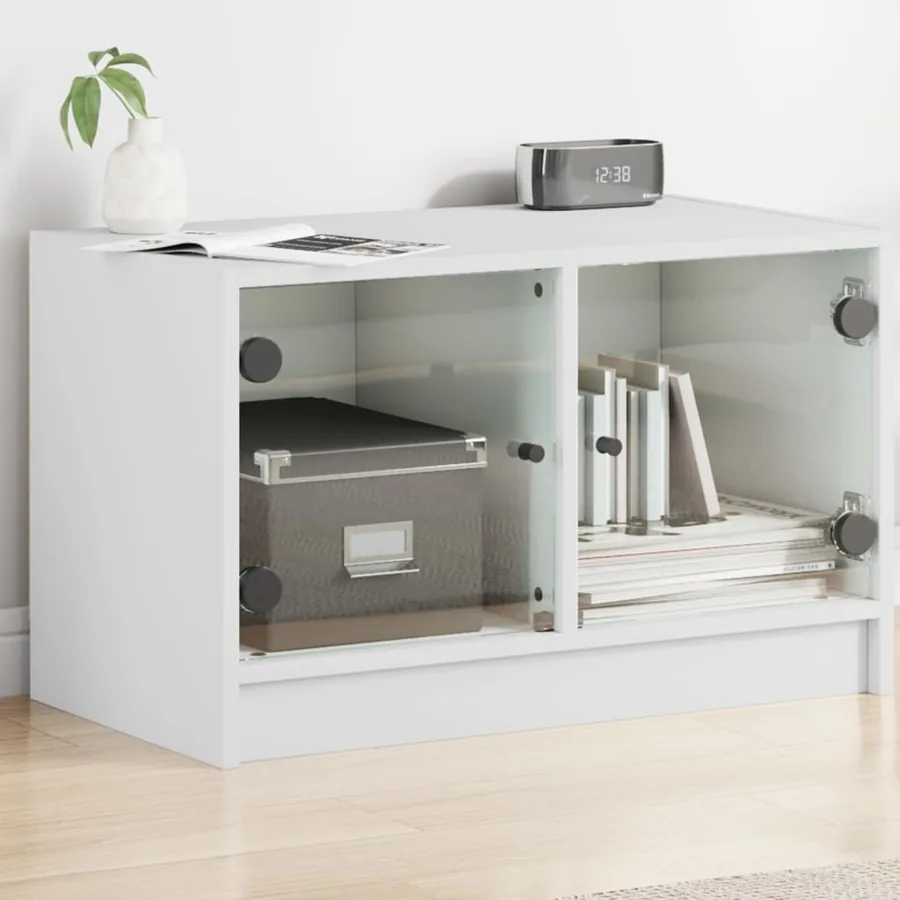 Meuble TV avec portes en verre blanc 68x37x42 cm