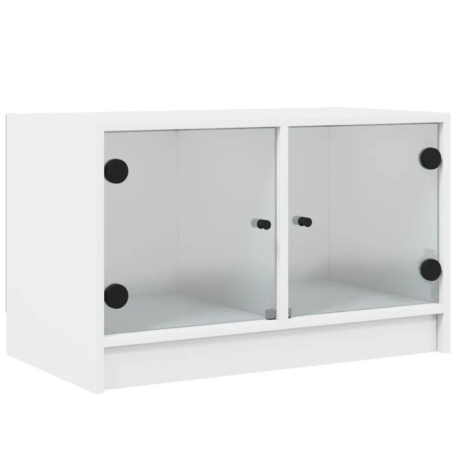 Meuble TV avec portes en verre blanc 68x37x42 cm - 2