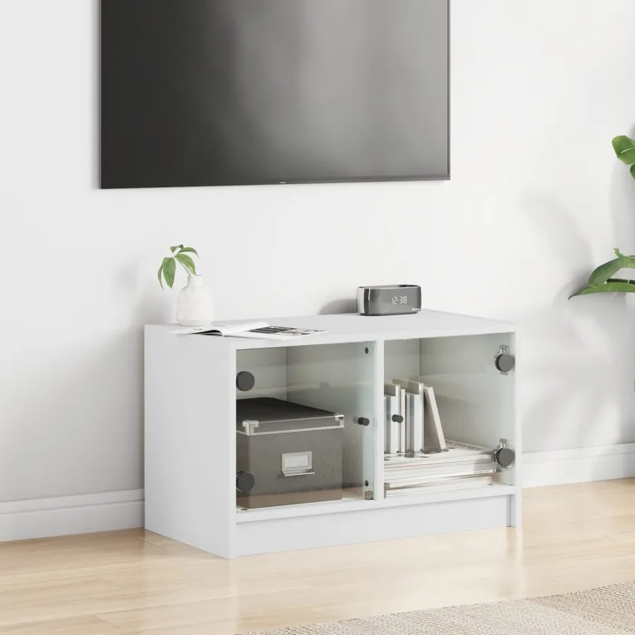 Meuble TV avec portes en verre blanc 68x37x42 cm - 3