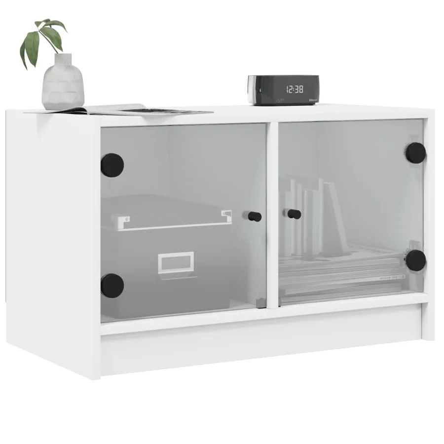 Meuble TV avec portes en verre blanc 68x37x42 cm - 4