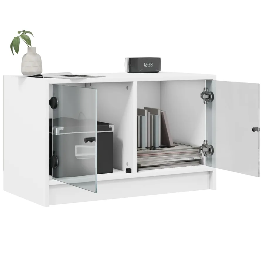 Meuble TV avec portes en verre blanc 68x37x42 cm - 5
