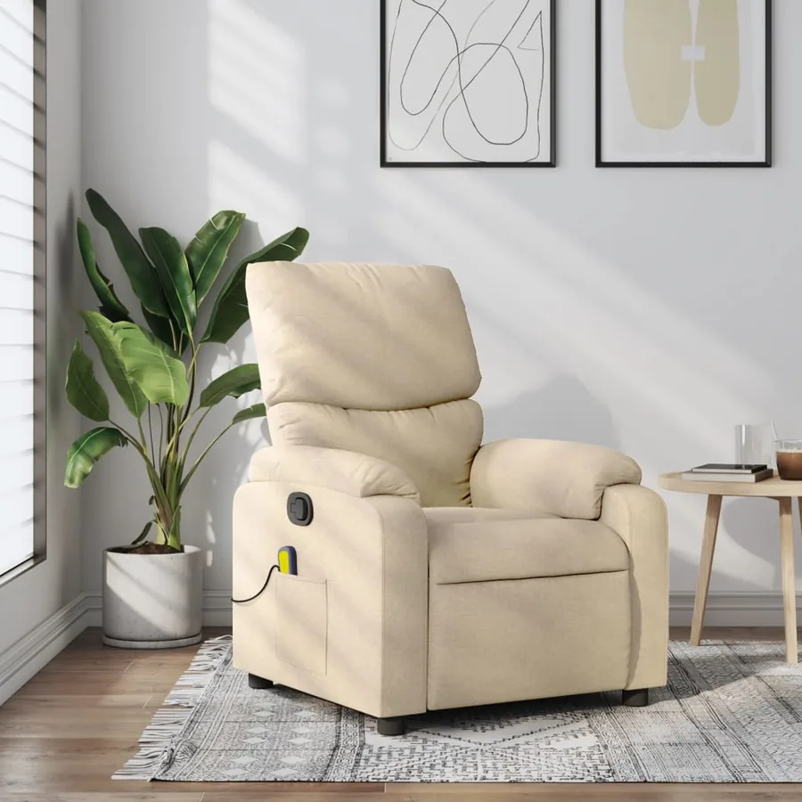 Fauteuil inclinable de massage crème tissu