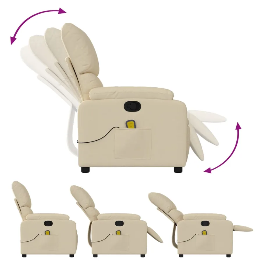 Fauteuil inclinable de massage crème tissu - 5
