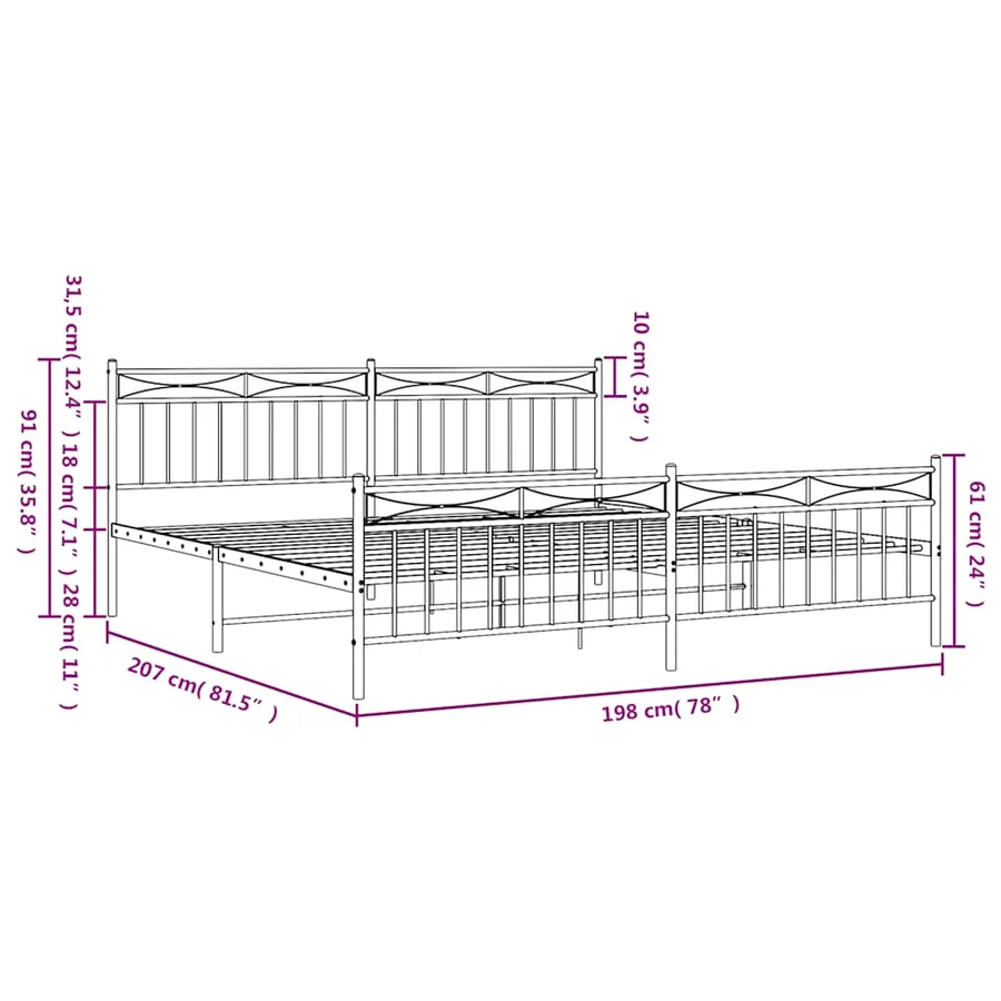 Cadre de lit métal sans matelas et pied de lit blanc 193x203 cm - 10