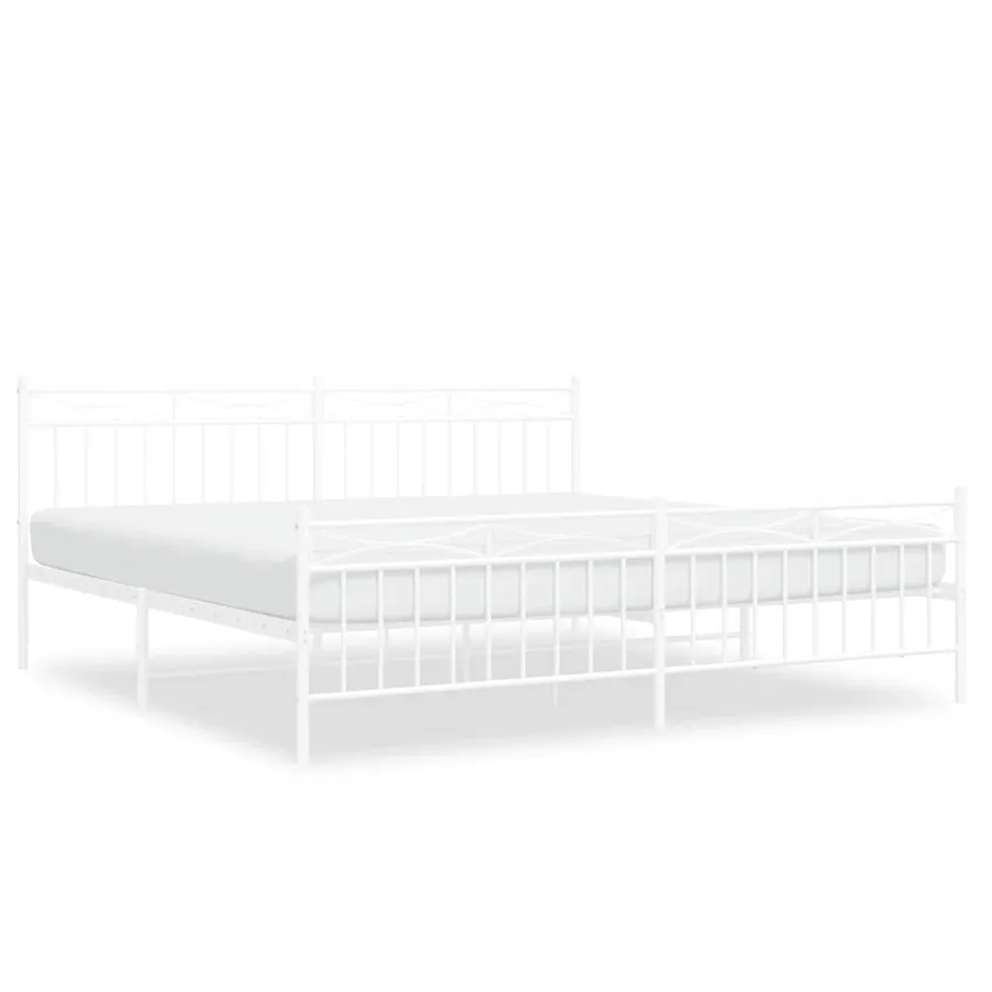 Cadre de lit métal sans matelas et pied de lit blanc 193x203 cm - 2