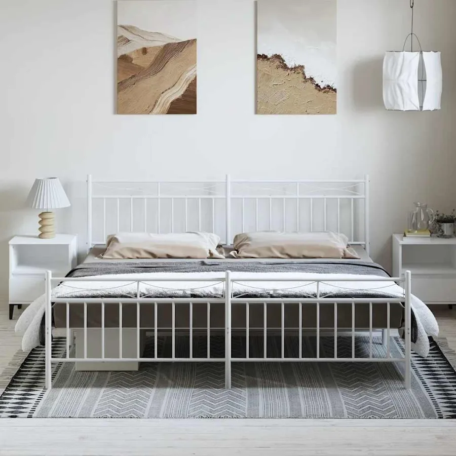 Cadre de lit métal sans matelas et pied de lit blanc 193x203 cm - 3
