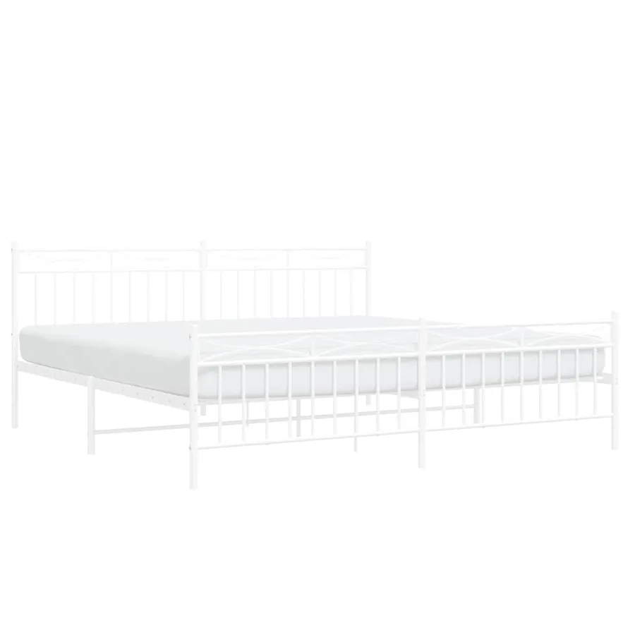 Cadre de lit métal sans matelas et pied de lit blanc 193x203 cm - 4