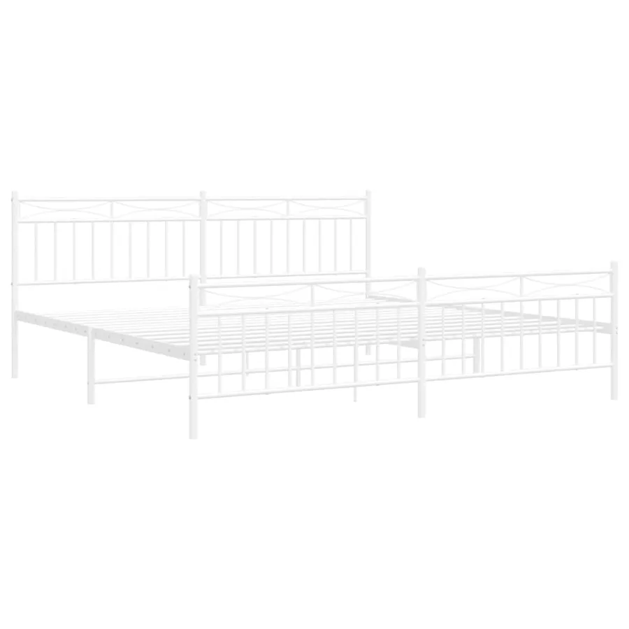 Cadre de lit métal sans matelas et pied de lit blanc 193x203 cm - 5