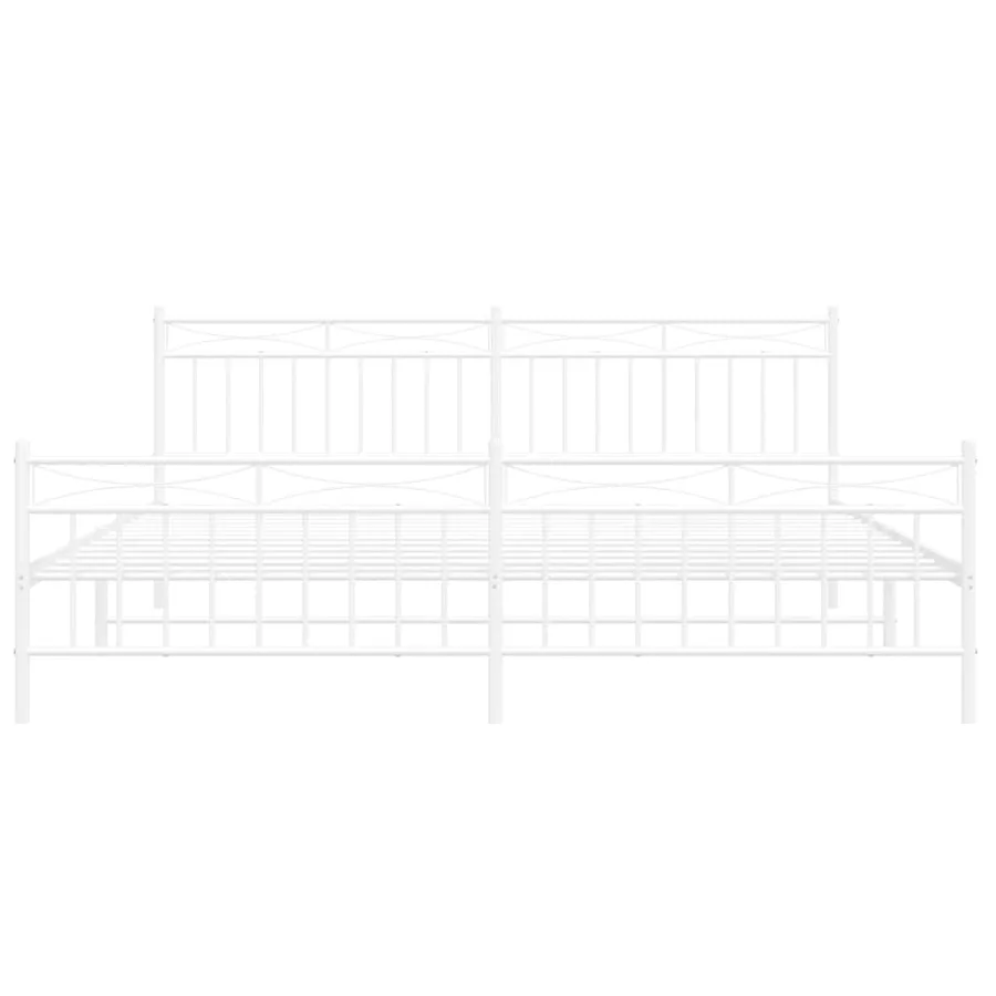 Cadre de lit métal sans matelas et pied de lit blanc 193x203 cm - 6