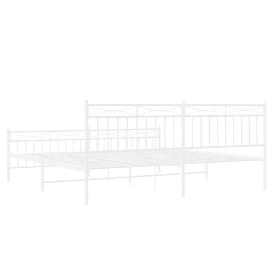 Cadre de lit métal sans matelas et pied de lit blanc 193x203 cm - 8