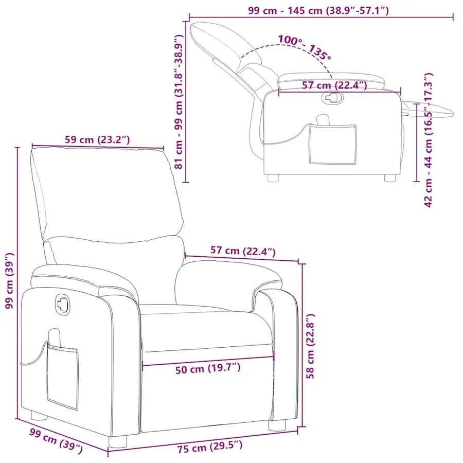 Fauteuil de massage inclinable Noir Similicuir - 14