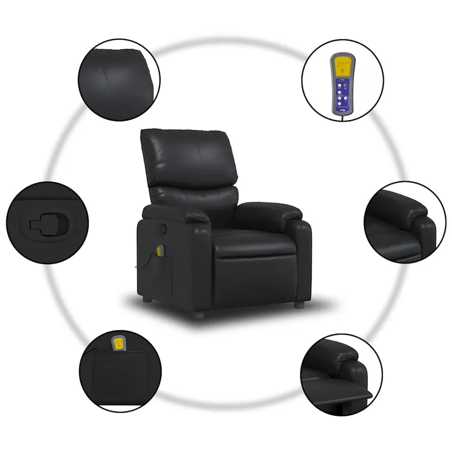 Fauteuil de massage inclinable Noir Similicuir - 9