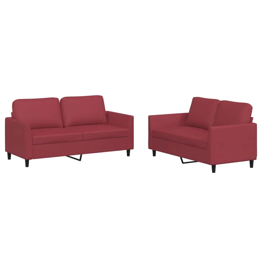 Ensemble de canapés 2 pcs et coussins Rouge bordeaux Similicuir - 2