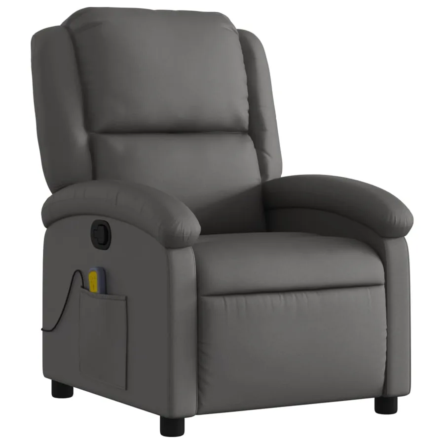 Fauteuil de massage inclinable gris cuir véritable - 3