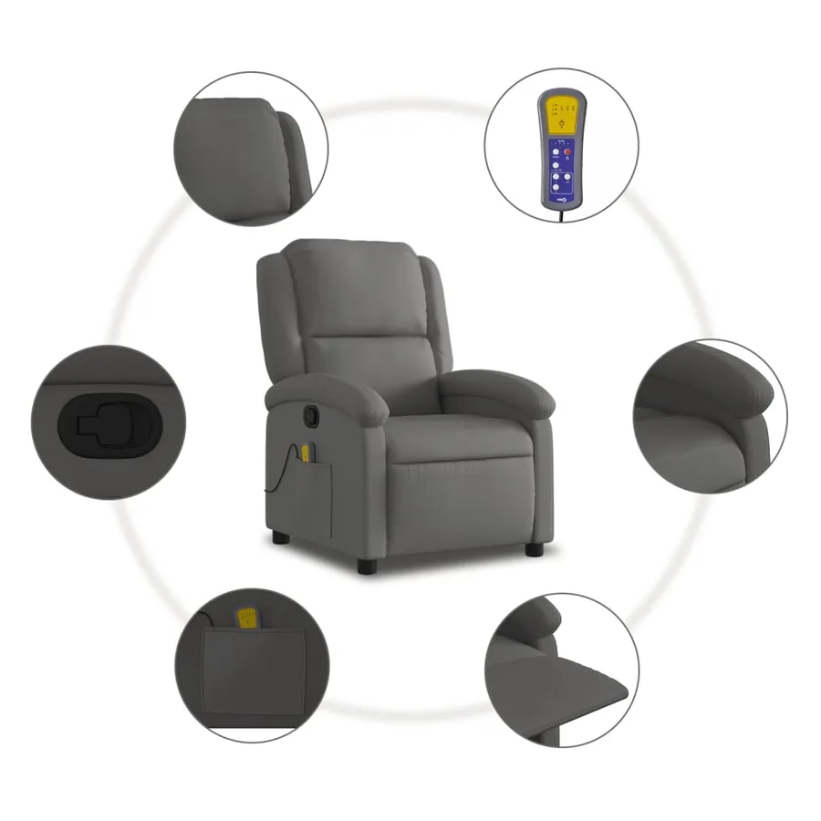Fauteuil de massage inclinable gris cuir véritable - 6
